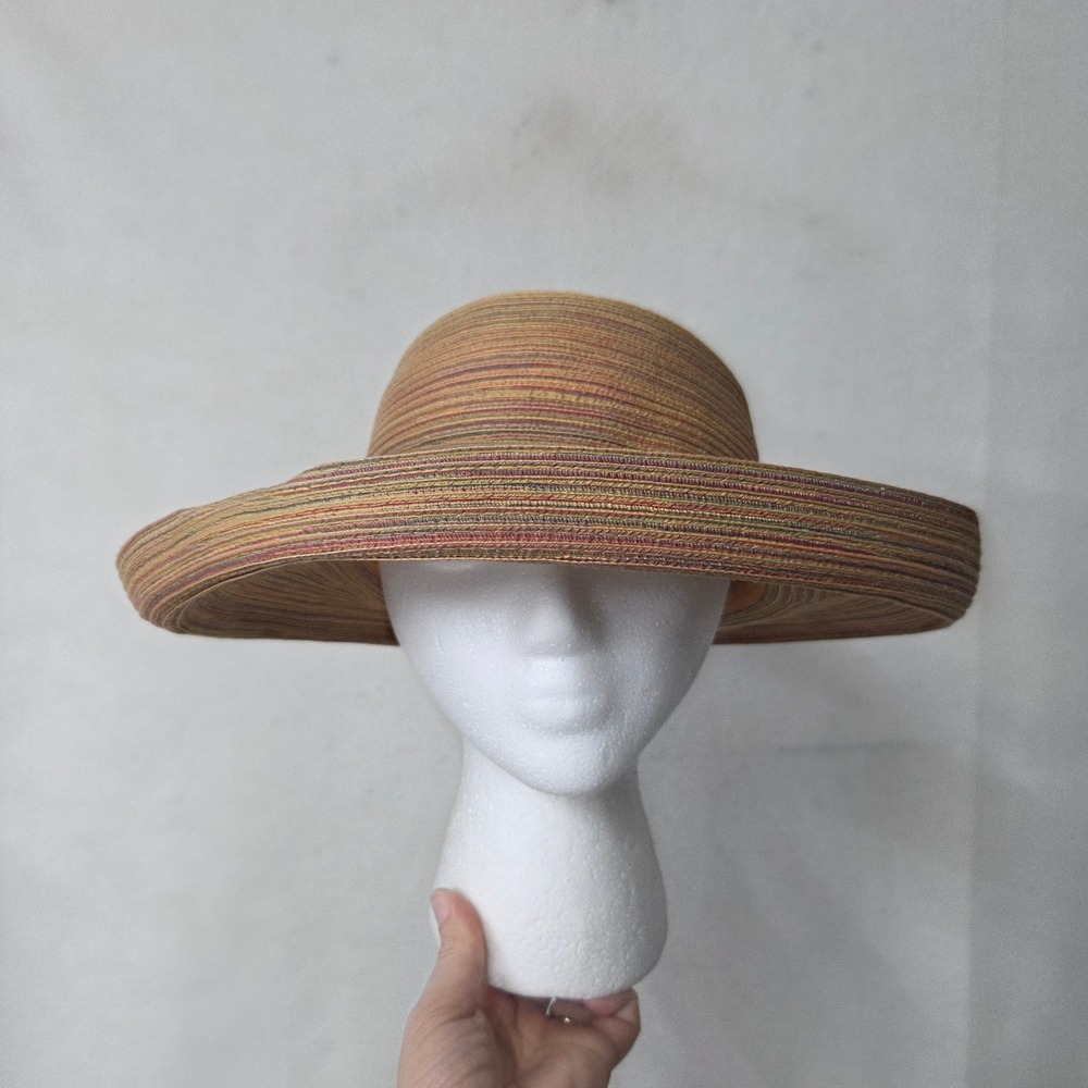 Scala Collezione Sun Hat Womens One Size Multicolor Striped Wide Brim Bow Beach